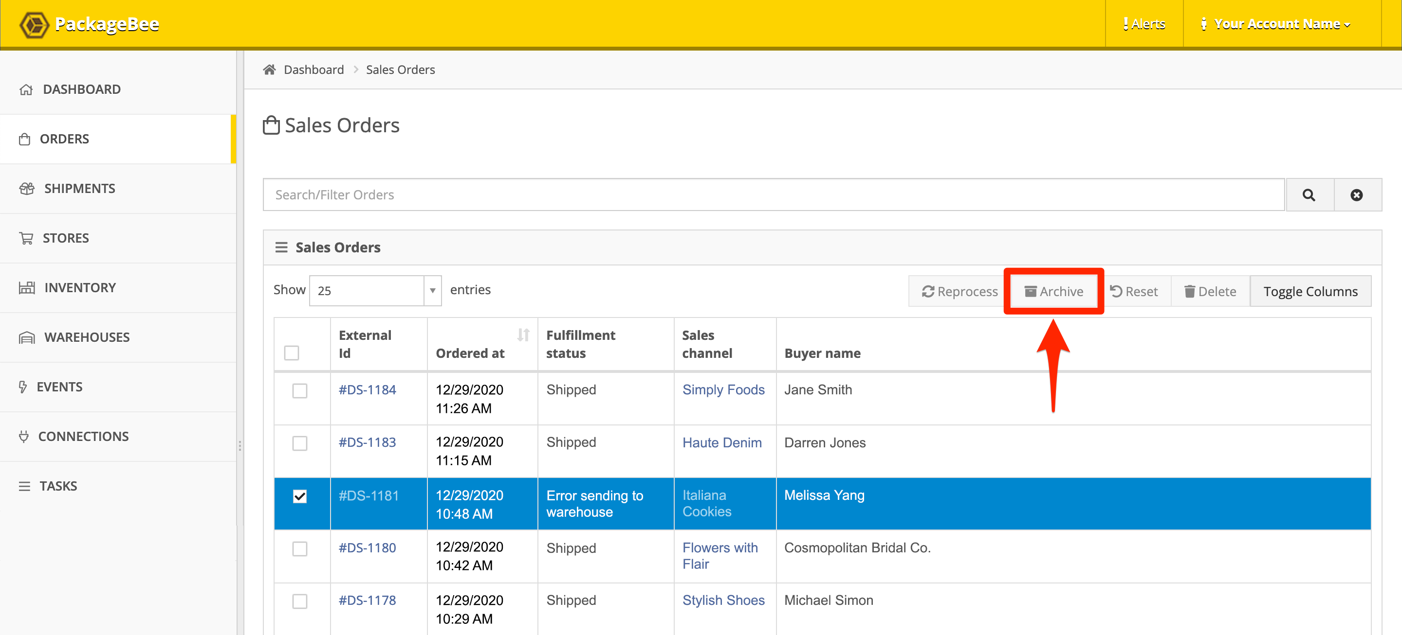 flat file archived orders report returned no data