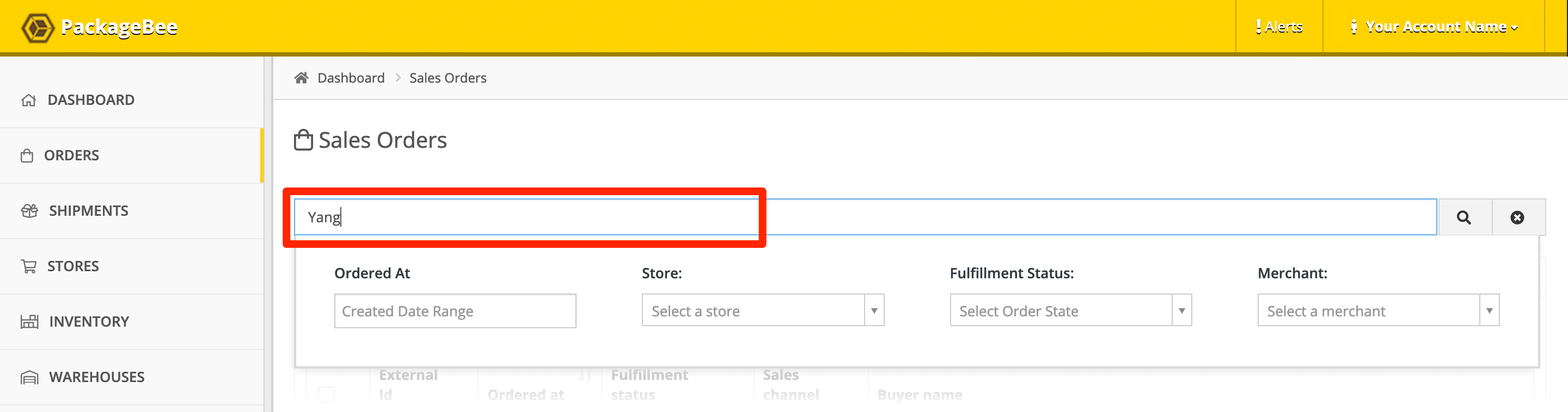 Use the Search/Filter bar to find an order.