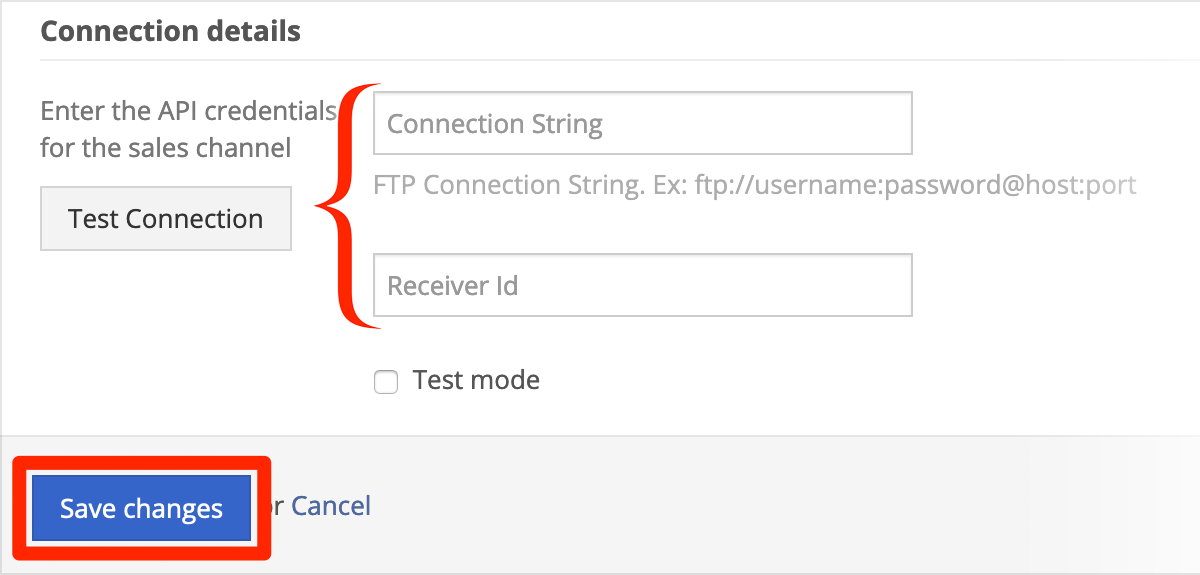 In Connection details, enter your FTP credentials.