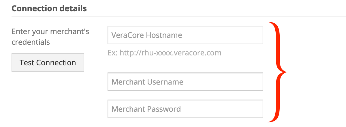 VeraCore connection details - required