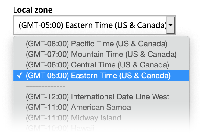 VeraCore - Local Time Zone options