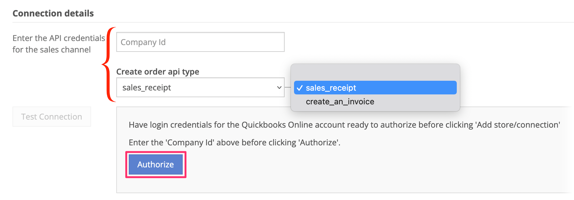 Enter your QuickBooks Online company ID, and click Authorize.