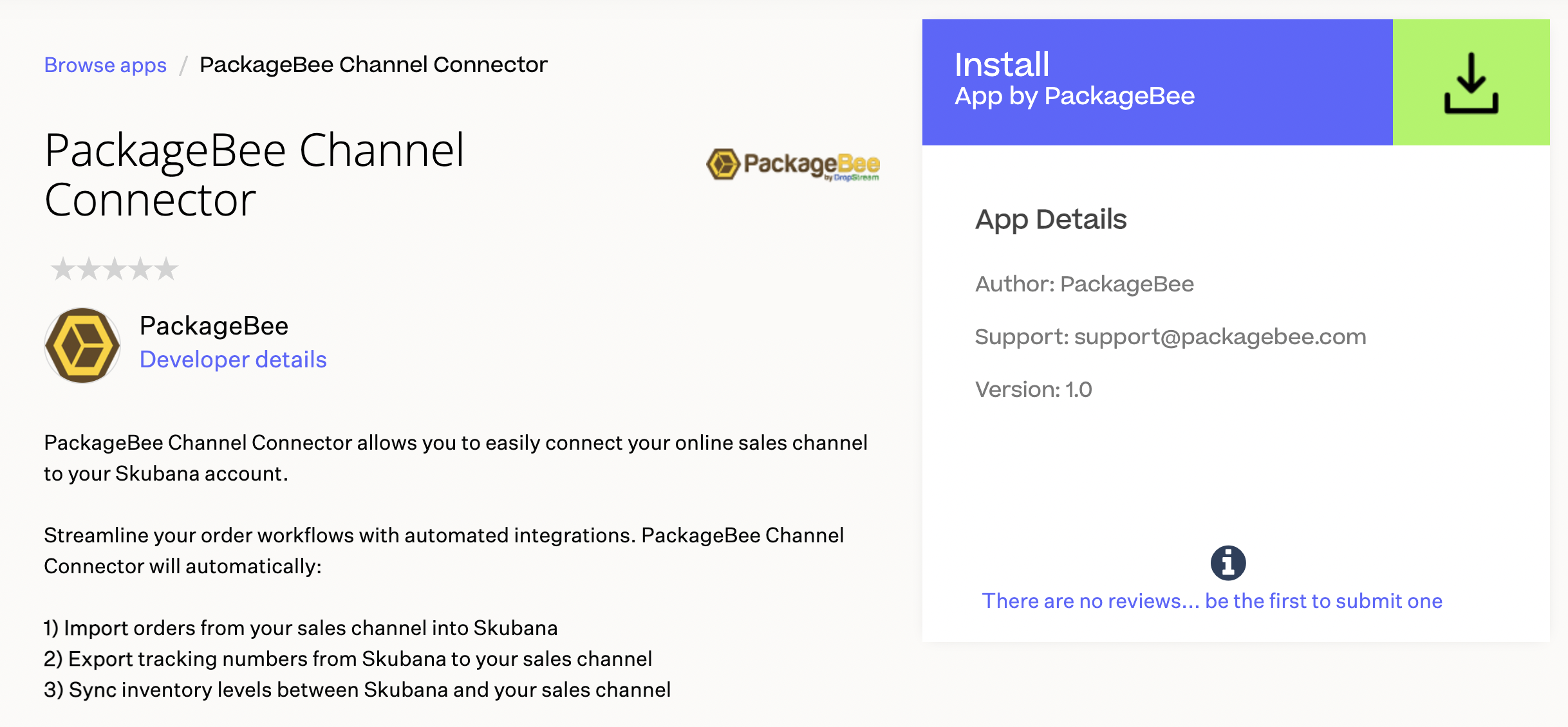 Install the PackageBee Channel Connector app in Skubana